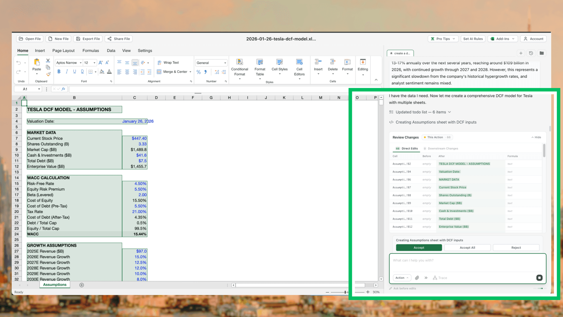 Shortcut preview changes interface showing exactly which cells will be modified